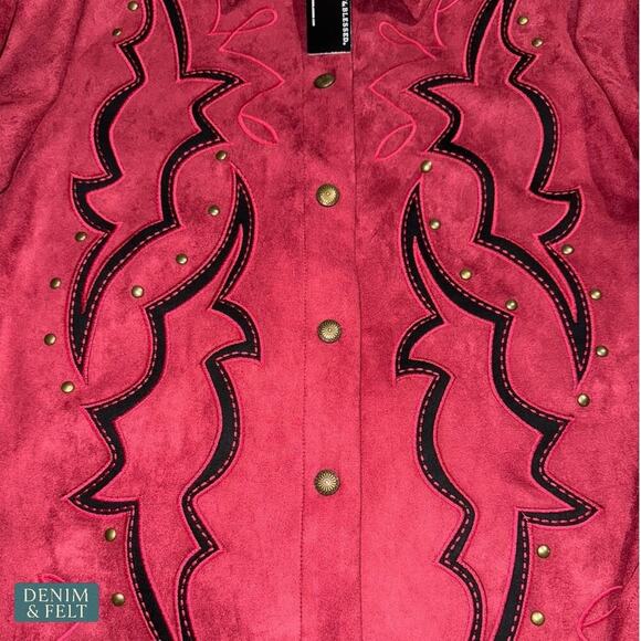 Lucky & Blessed Red Suede Boot Stitch Studded Jacket Western Rodeo NFR~NEW - Picture 10 of 16